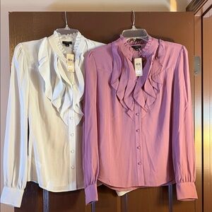 LOFT ANN TAYLOR Elegant Ruffled Blouse Set - gray & lavender